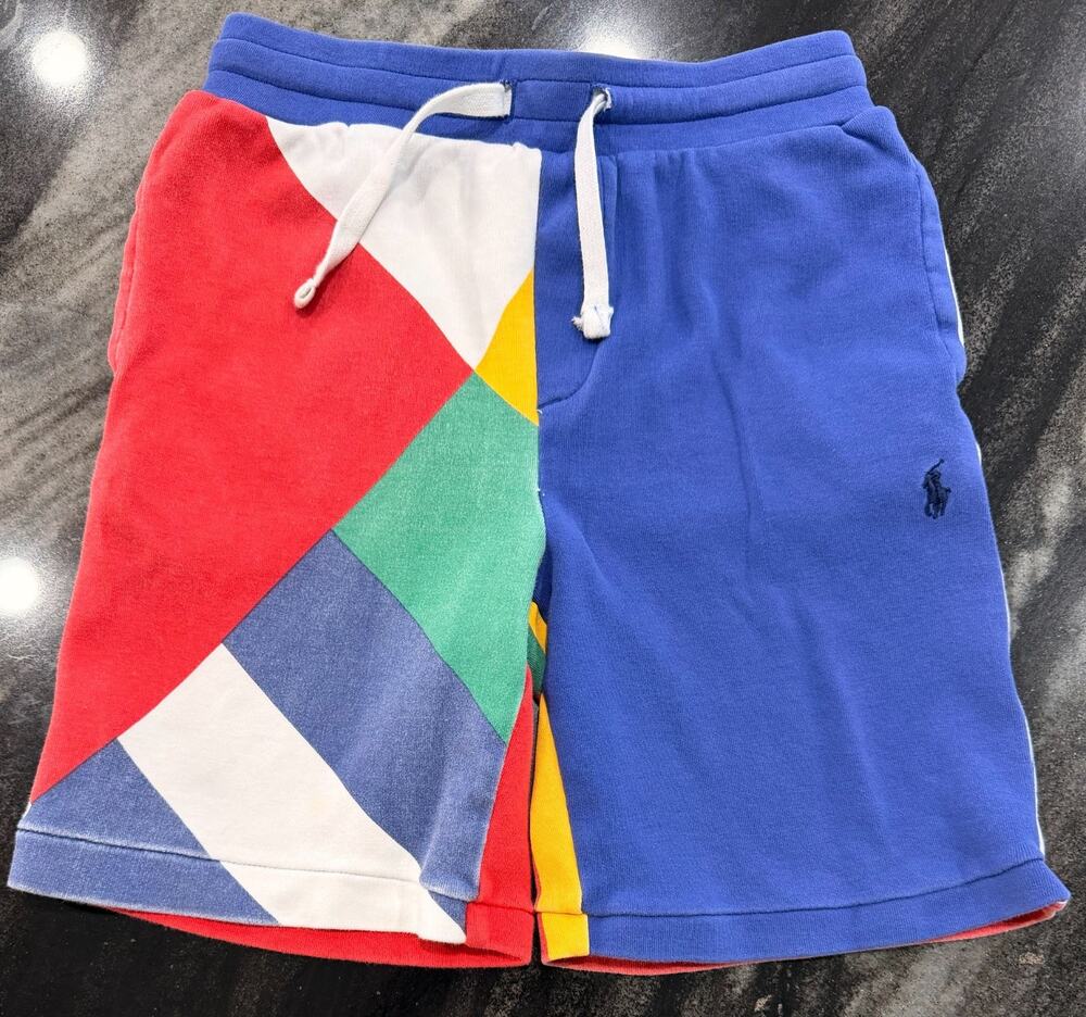 Polo Ralph Lauren Boys 10-12 Colorblock Patchwork Fleece Shorts Pony Medium